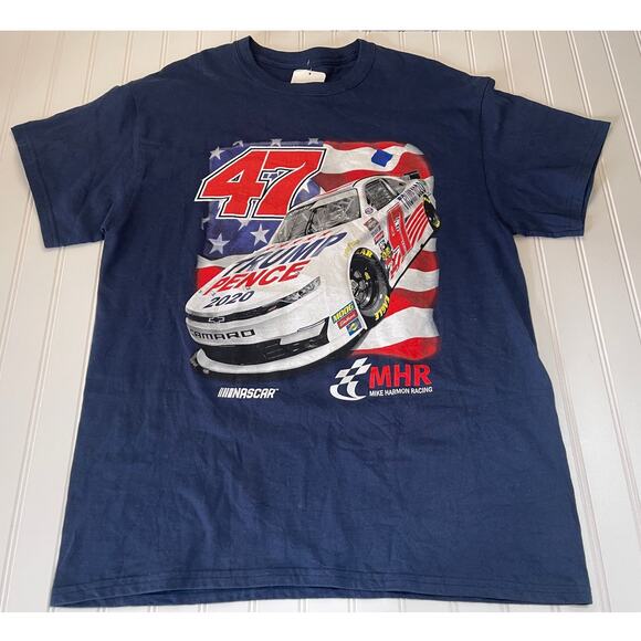 NWT Nascar Joe Nemechek Checkered Flag Trump Pence 2020 T-Shirt Size Men's Large - Picture 1 of 7